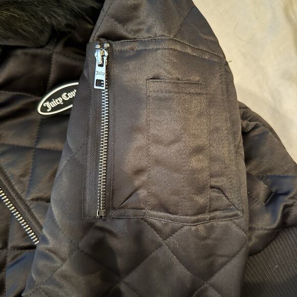 Juicy Couture Aviator Quilted Bomber Jacket Large Faux Fur Collar Y2K Glam - Picture 9 of 9